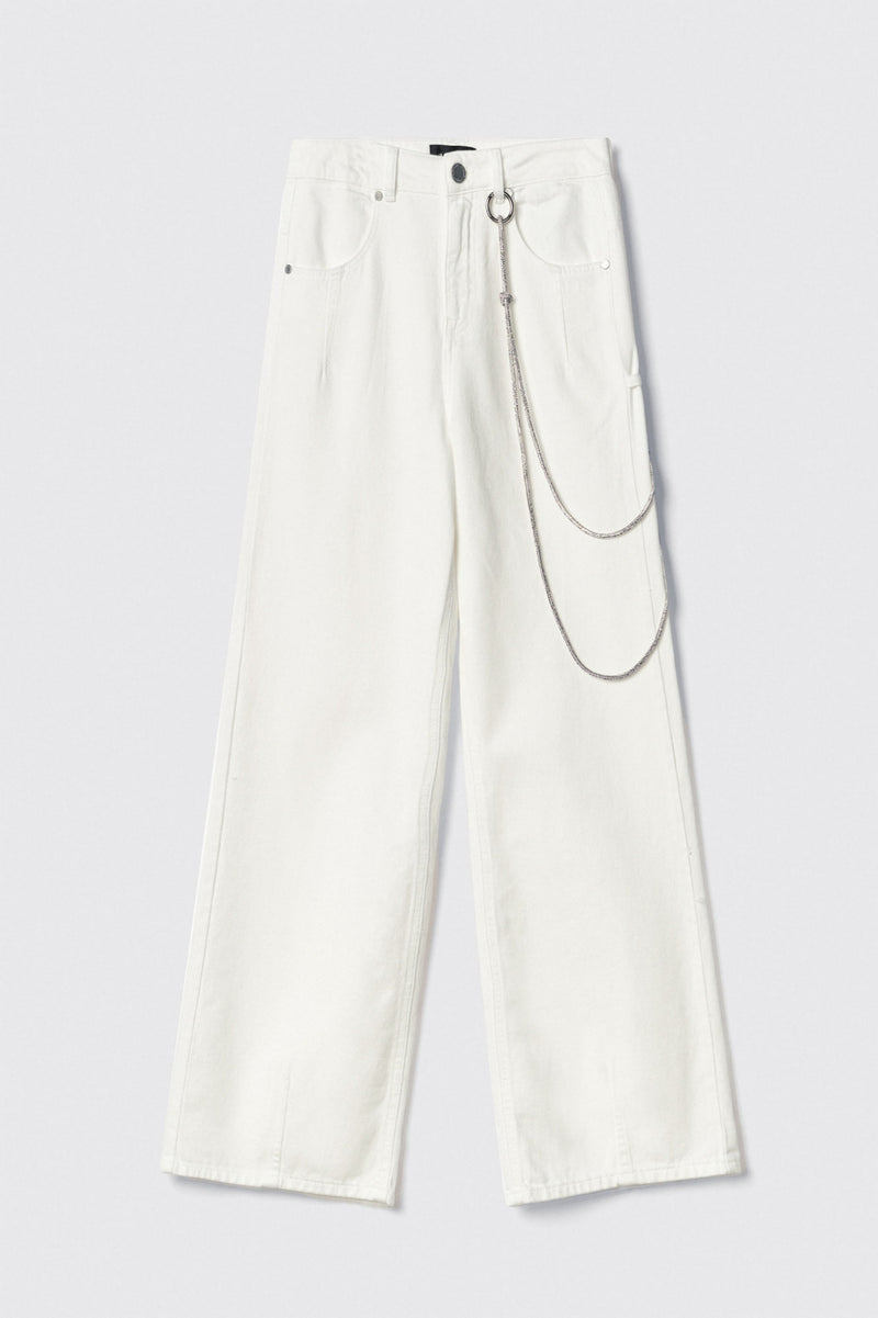 Pantalone boy over loose fit con catene strass • Off white - Gaëlle Paris