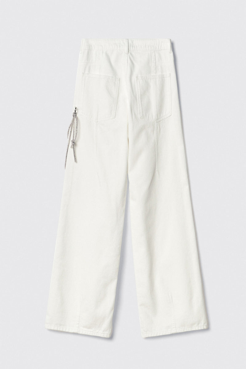 Pantalone boy over loose fit con catene strass • Off white - Gaëlle Paris