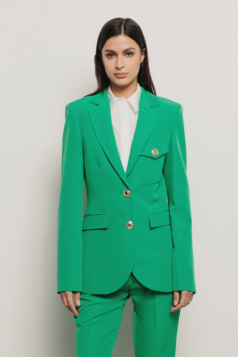 Giacca monopetto sfiancata in cady • Verde - Gaëlle Paris