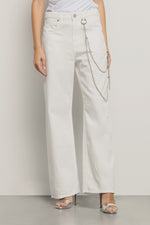 Pantalone boy over loose fit con catene strass • Off white - Gaëlle Paris