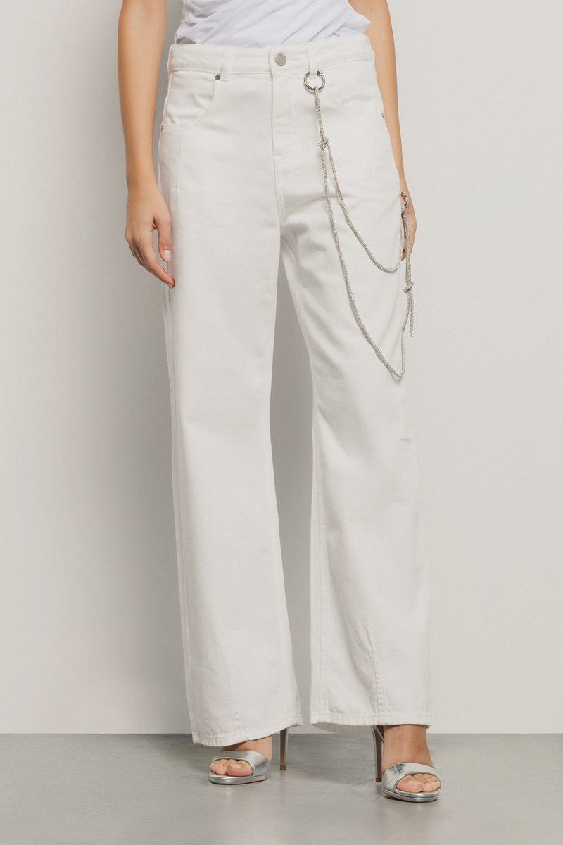 Pantalone boy over loose fit con catene strass • Off white - Gaëlle Paris