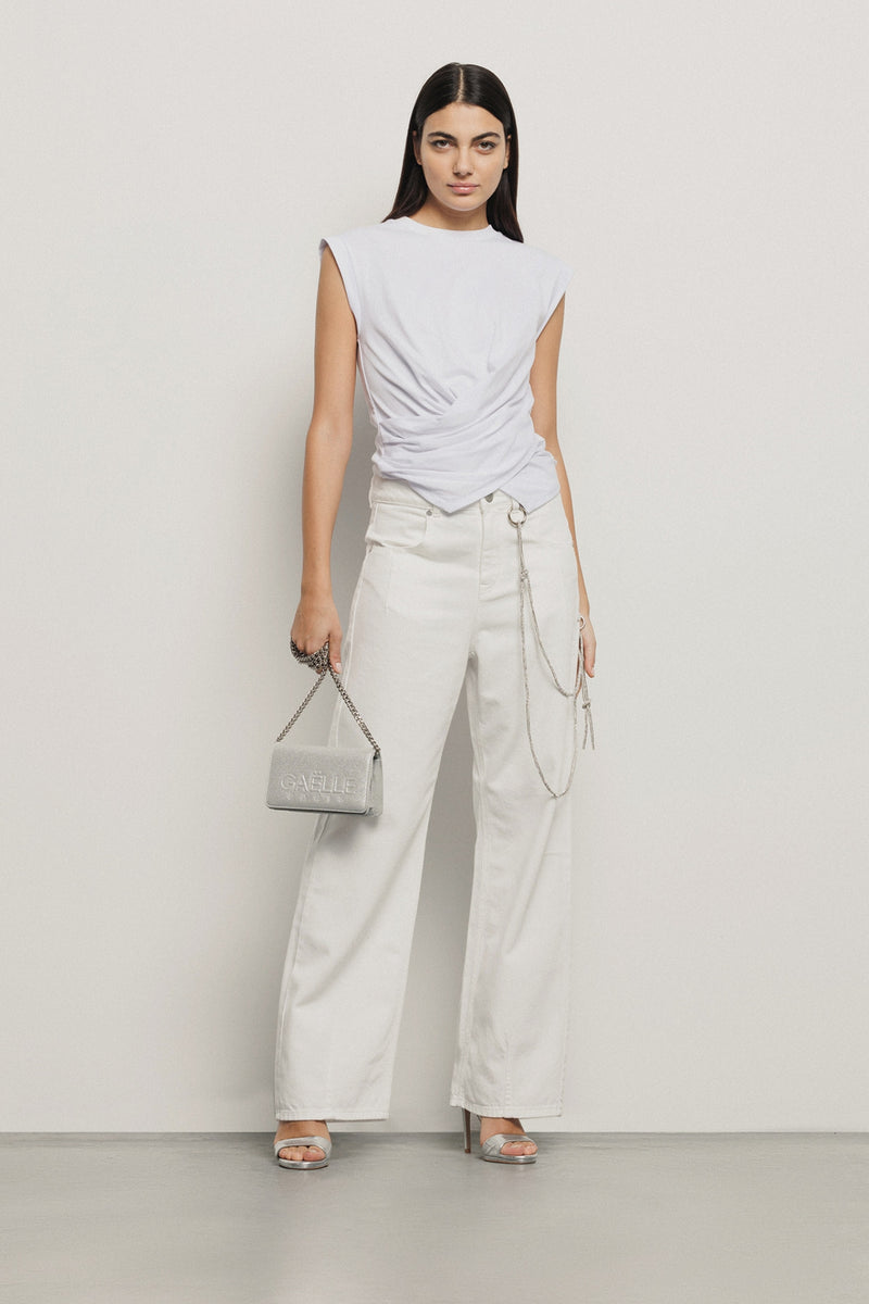 Pantalone boy over loose fit con catene strass • Off white - Gaëlle Paris