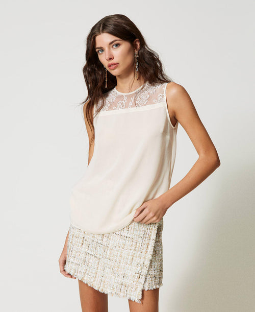 Top in georgette e pizzo Chantilly