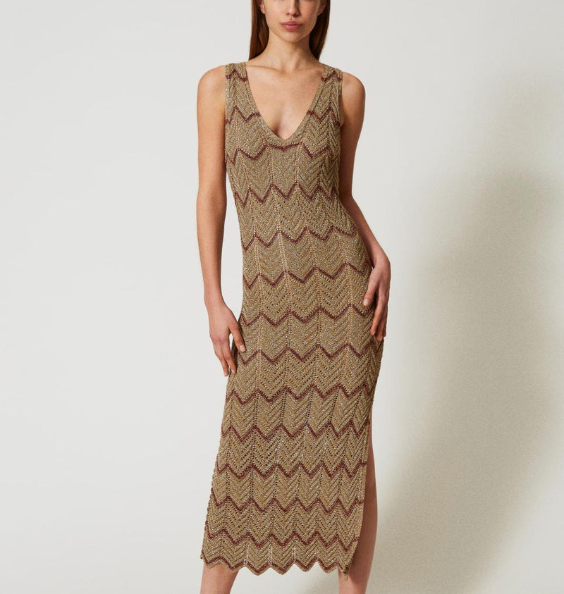 Abito longuette in maglia bicolore