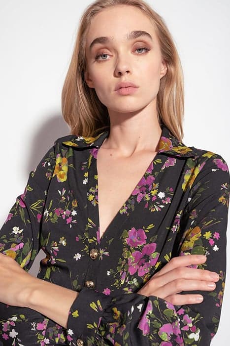 Abito crepe fluido sta black/fuchsia/green