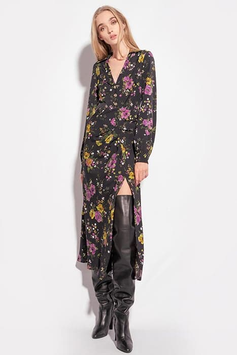 Abito crepe fluido sta black/fuchsia/green