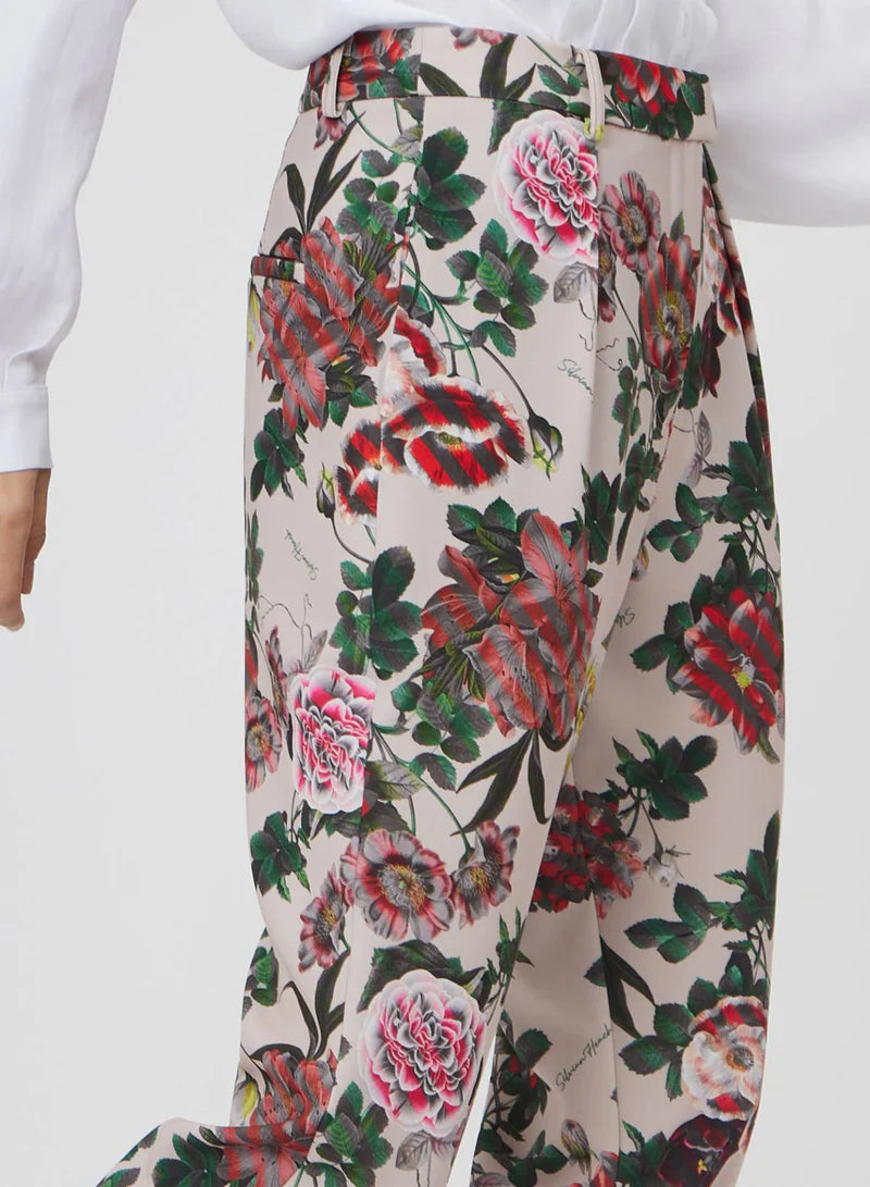 PANTALONI A VITA ALTA CON STAMPA FIORI